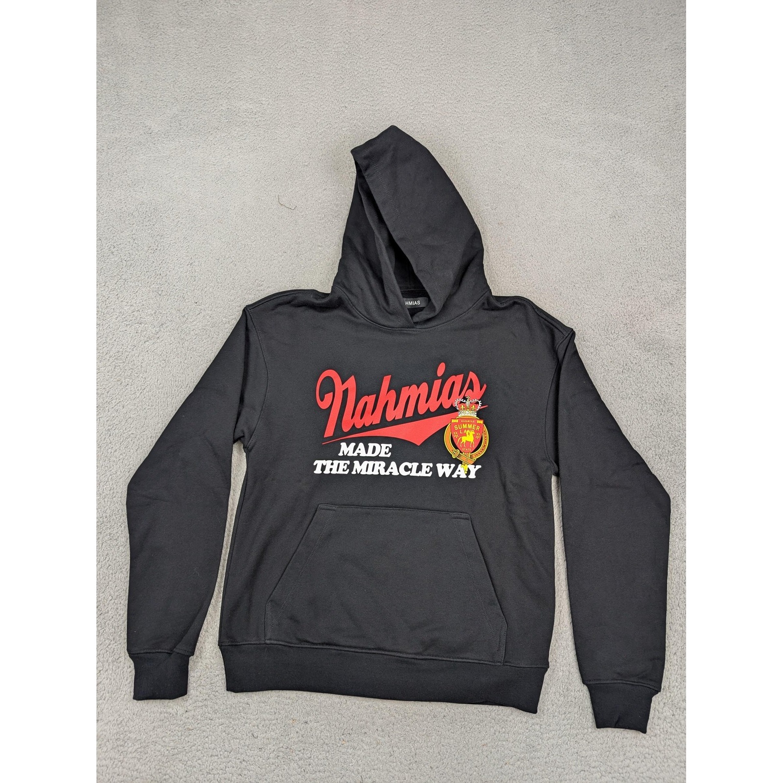 Nahmias Hoodie Sweatshirt Mens Small Black Made In Usa Graphic Heavyweight